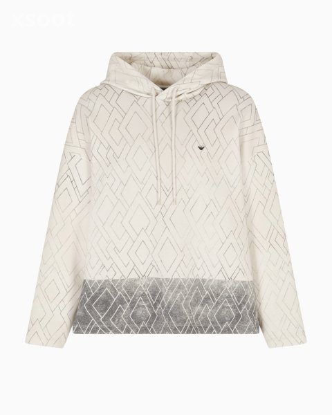 ASV sweatshirt in double jersey with hood and all-over diamond print