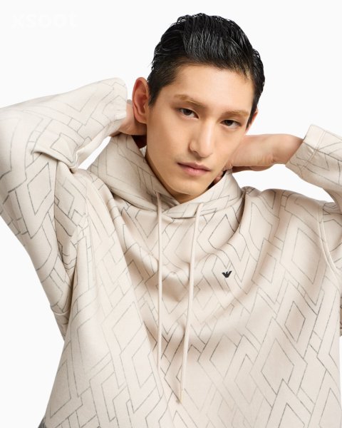 ASV sweatshirt in double jersey with hood and all-over diamond print