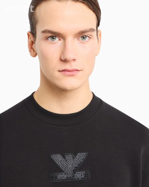 Clubwear double-jersey sweatshirt with patch and rhinestone embroidery