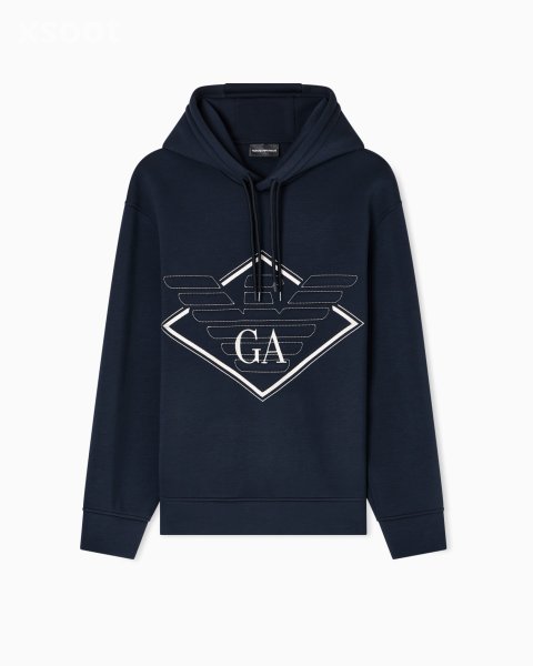 Double-jersey hooded sweatshirt with oversized eagle embroidery