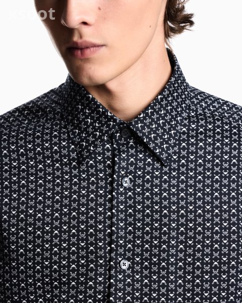 Printed-pattern stretch cotton shirt
