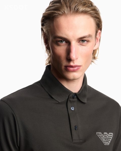 Piqué jersey polo shirt with eagle patch