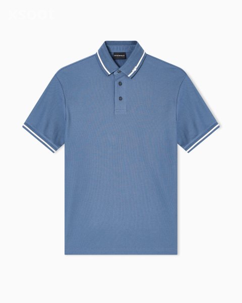 Piqué polo shirt with micro eagle embroidery and trim