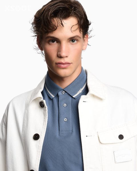 Piqué polo shirt with micro eagle embroidery and trim