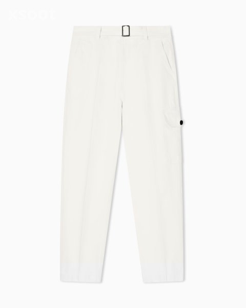 Denim-effect twill cargo trousers with belt