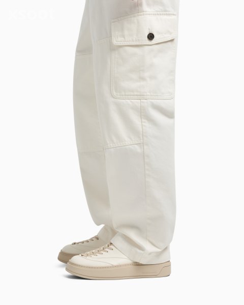 Denim-effect twill cargo trousers with belt
