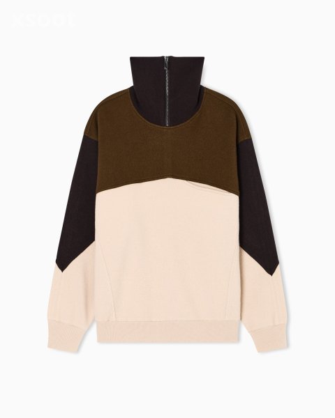 Mock-neck jumper in a wool colour-block jacquard