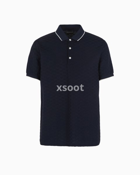 Mercerised jersey polo shirt with all-over jacquard eagle