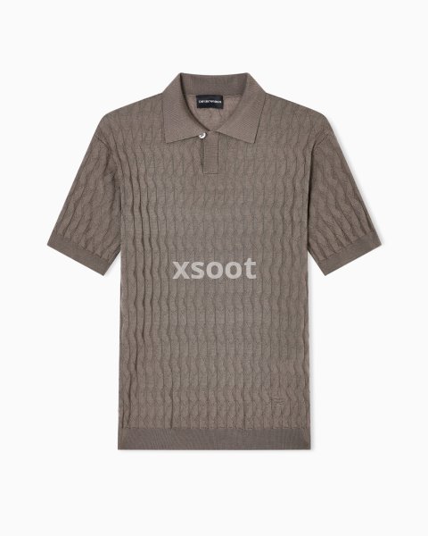ASV Lyocell-blend jumper with polo-shirt collar in an embossed, patterned stitch