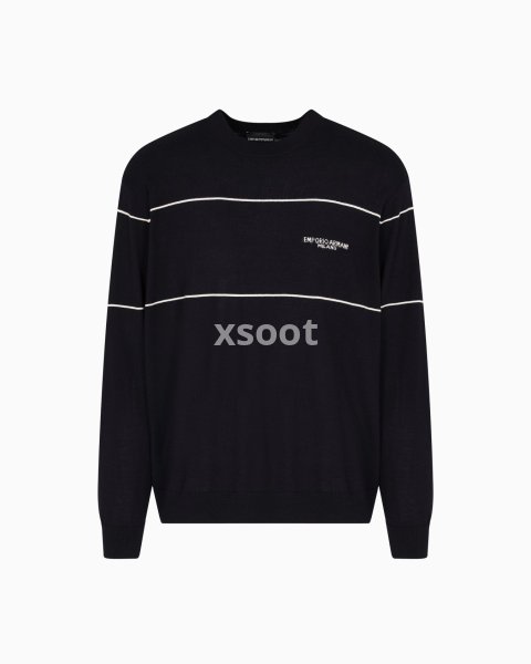 Virgin-wool jumper with jacquard logo