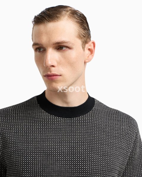 Virgin-wool jumper with two-tone jacquard micro motif