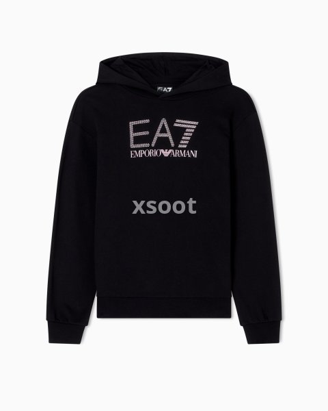 Logo Series organic cotton-blend hooded sweatshirt with rhinestones