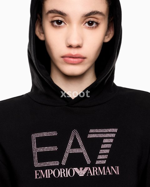 Logo Series organic cotton-blend hooded sweatshirt with rhinestones