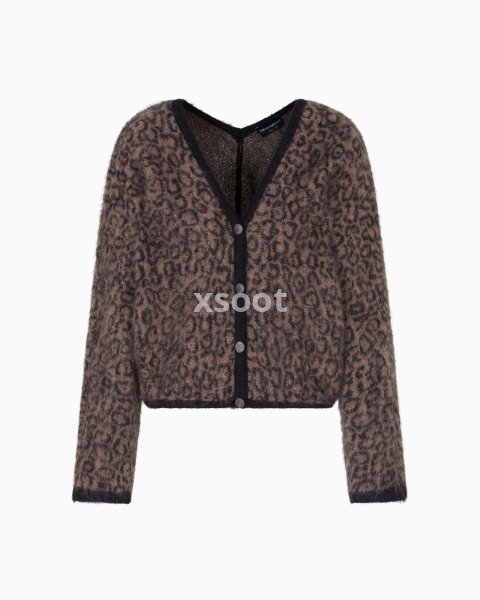 V-neck cardigan in jacquard wool-mohair blend with an all-over pattern