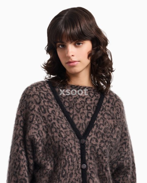 V-neck cardigan in jacquard wool-mohair blend with an all-over pattern