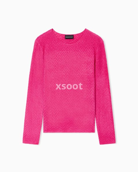 Chenille jumper with embossed irregular chevron motif