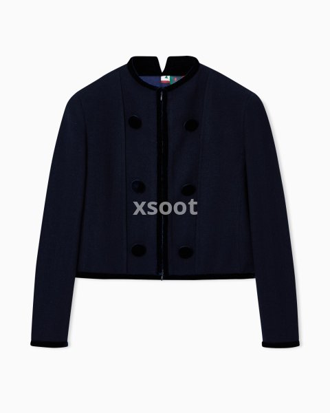 Washed wool jacket with velvet trim