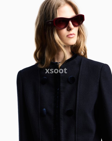 Washed wool jacket with velvet trim