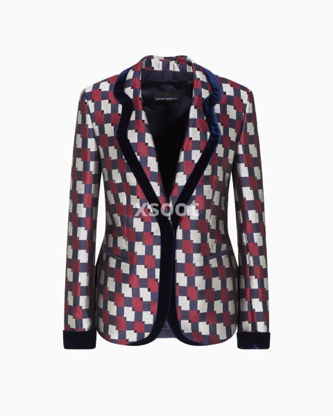 Geometric jacquard blazer with velvet details
