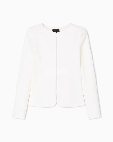 Chevron motif jersey zip-up jacket