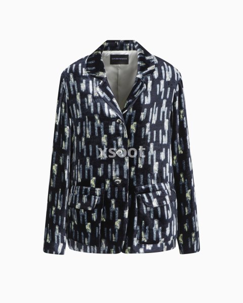 Printed velvet single-breasted blazer
