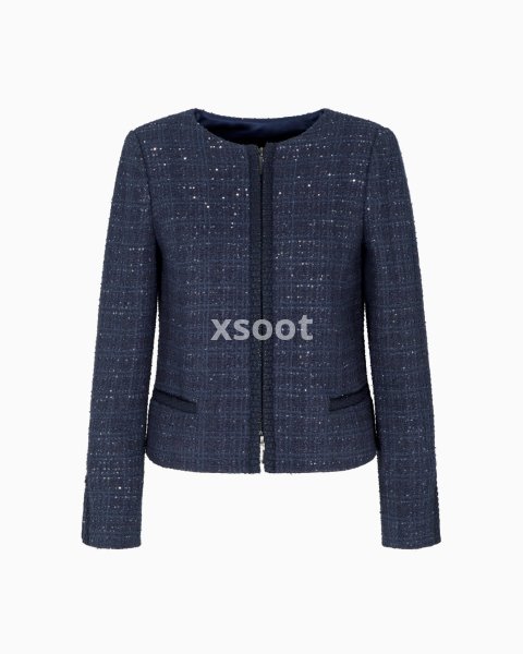 Lurex tweed zip-up jacket with micro sequins