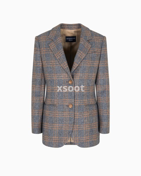 Icon virgin-wool blend single-breasted blazer with check motif