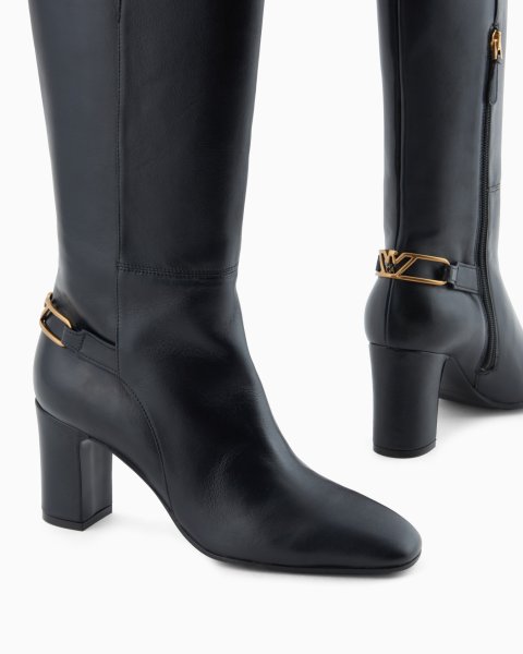 Nappa-leather boots with strap and eagle plate