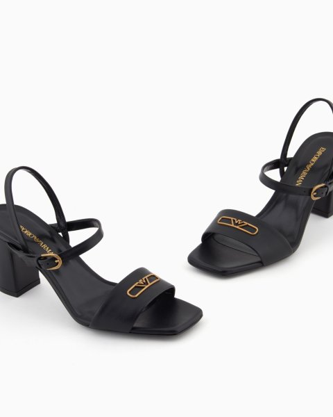 Nappa-leather heeled sandals with eagle plate