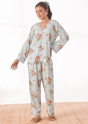 Linen Pajama Suit with Scrunchie - Rose Mist