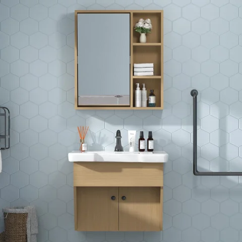 24"ADA Wall Mounted Single Bathroom Vanity With Ceramic Top & Mirror Cabinet