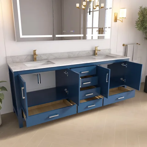 84'' Double Bathroom Vanity With White Granite Top