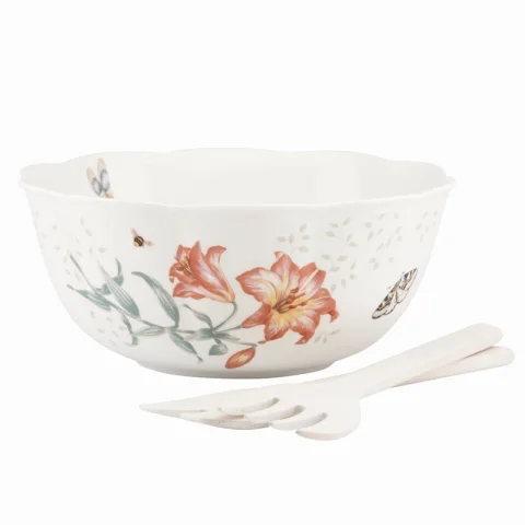 Lenox Butterfly Meadow Salad Bowl & Servers Set
