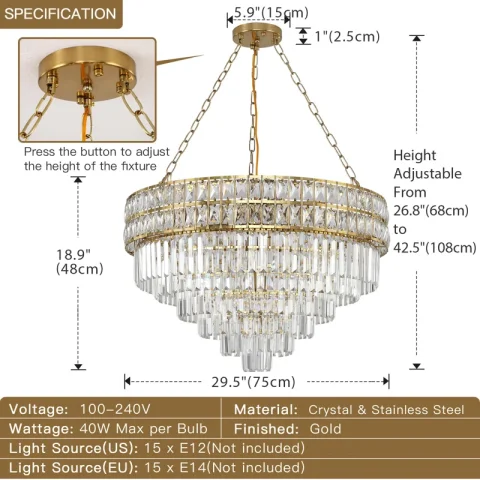 Imma Crystal Empire Chandelier with Crystal Accents
