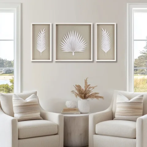 Sabal 3-Piece Framed Shadowbox Wall Art with Handmade Rice Paper Palm Leaves