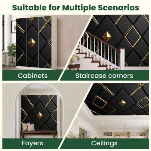 Gold Lines Black Interlocking Squares Diamonds Wall Art Self