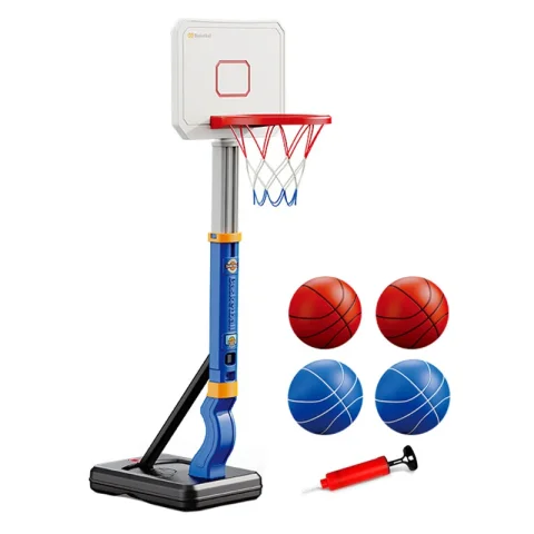 Pool Basketball Hoop Toy Set with 4 Balls Inflator Adjustable Height Swimming Basketball Indoor Outdoor Garden Basketball Shoot Game Kit Gifts