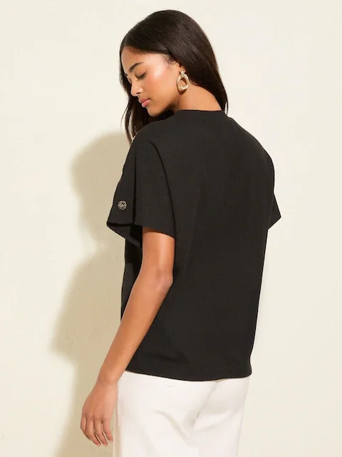 Friends Like These Black Button Detail Short Sleeve Top