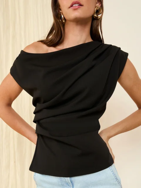 Friends Like These Black Draped Off The Shoulder Top