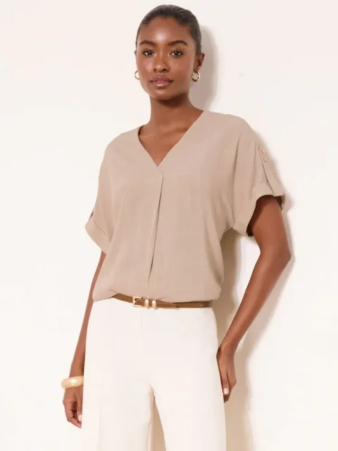 Lipsy Neutral Touch Of Linen V-Neck Top