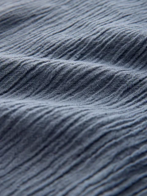 Slate Blue Textured Short Sleeve Shirt with Linen