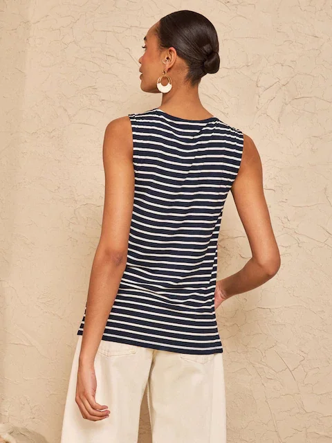 Love & Roses Navy and White Stripe Chiffon Trim V-Neck Jersey Vest