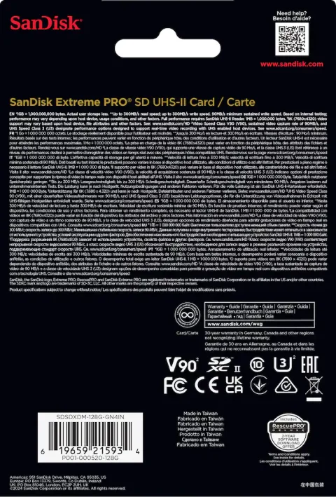 سانديسك - بطاقة SD UHS-II V90 سعة 128 جيجابايت من إكستريم برو