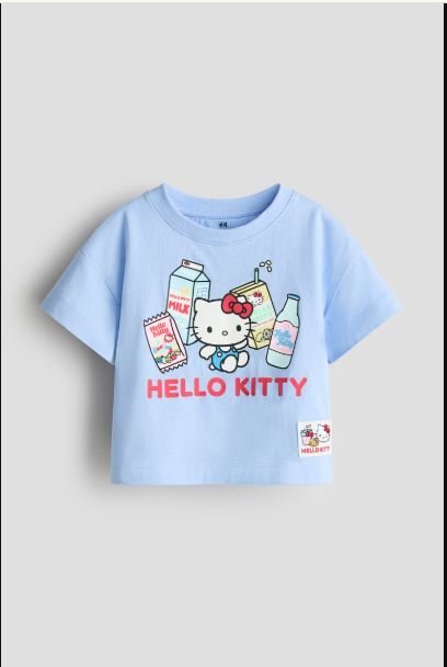 Girls h&m Light blue/Hello Kitty Loose-Fit Printed T-Shirt