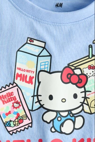 Girls h&m Light blue/Hello Kitty Loose-Fit Printed T-Shirt