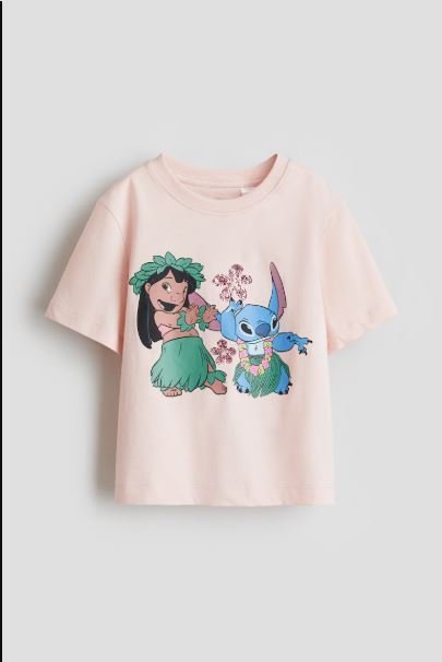 Girls h&m Pink Cotton T-Shirt with Printed Motif