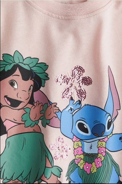 Girls h&m Pink Cotton T-Shirt with Printed Motif